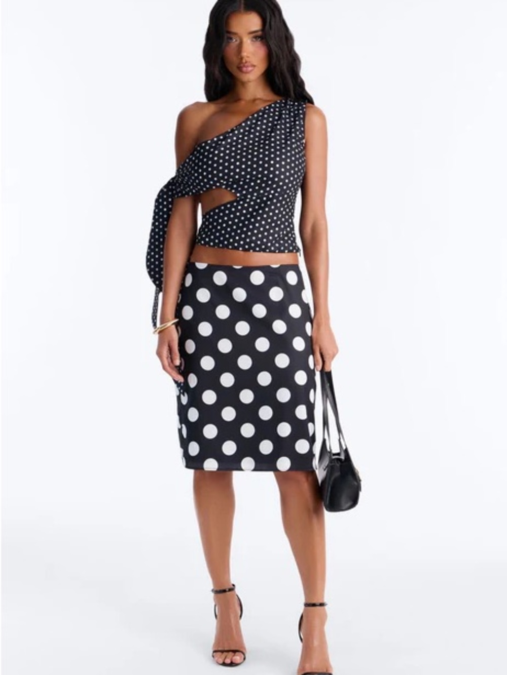 Fashion Nova Black & White Polka Dot Pencil Skirt